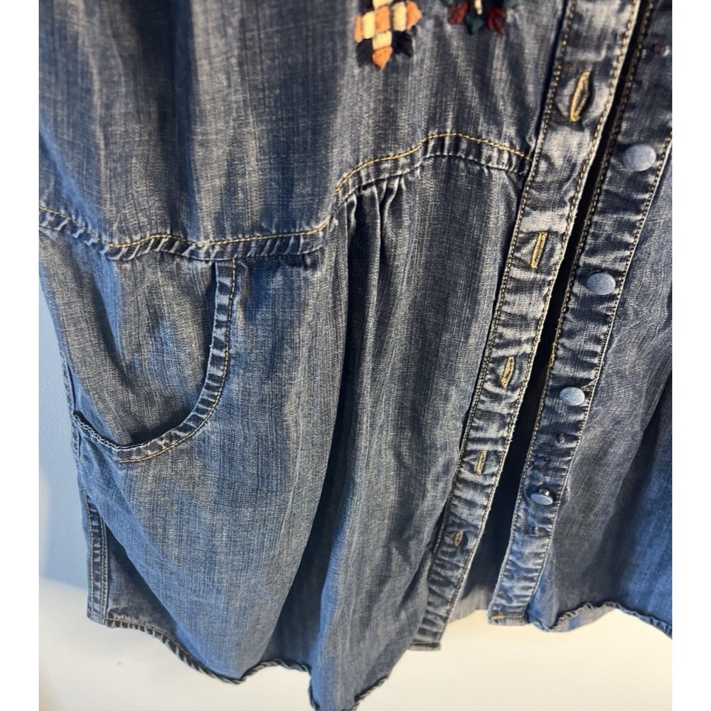 Soft Surroundings Women Denim Tunic Chambray Embroidered Boho Western Shirt L - Picture 3 of 11